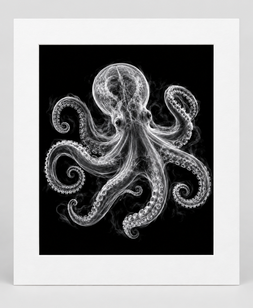 EXPOSED Octopus artwork in a 16 × 20 white mat