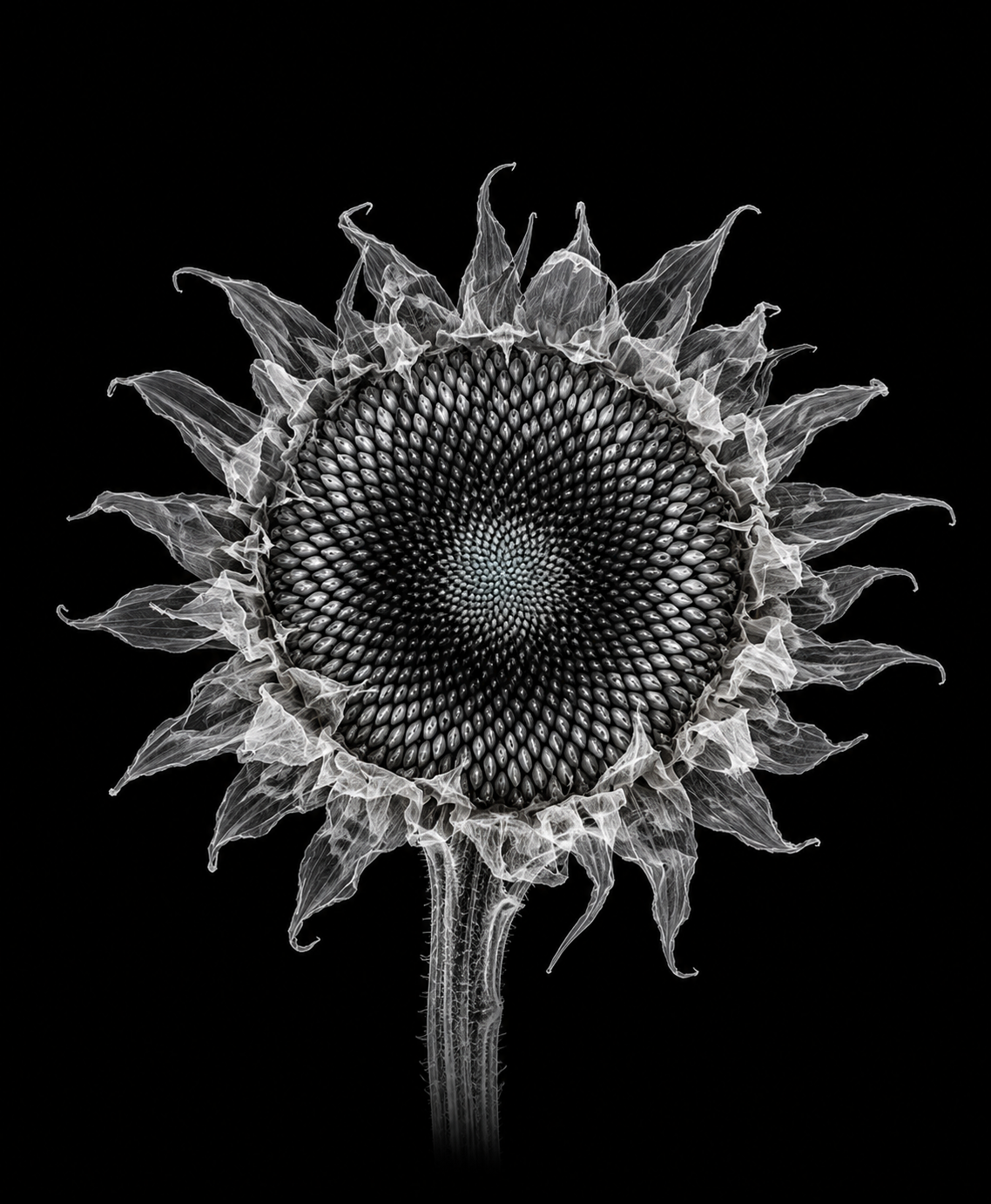 EXPOSED Autumn Dried Sunflower high-detail X-ray artwork