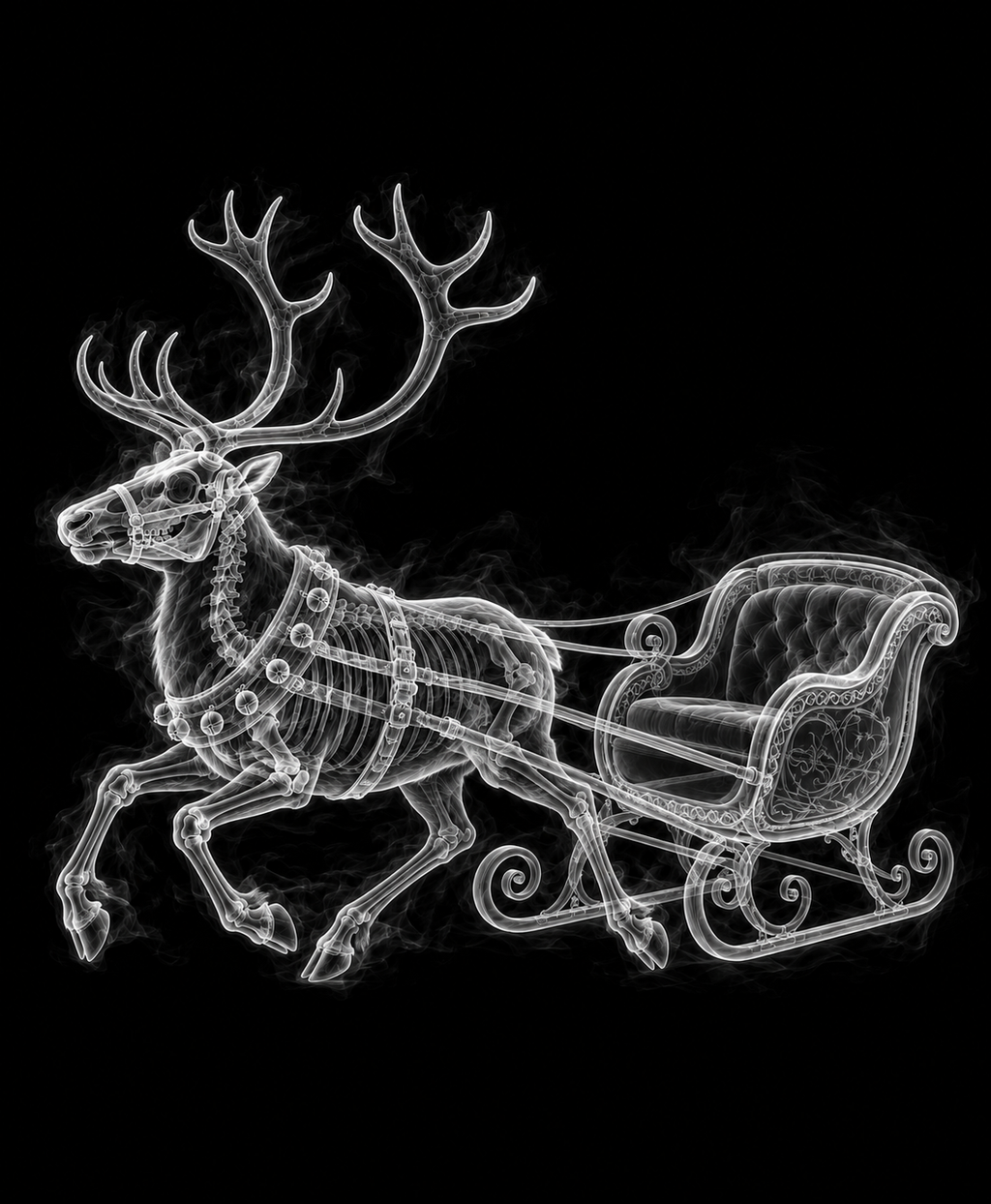 EXPOSED Reindeer and Sleigh detailed X-ray artwork