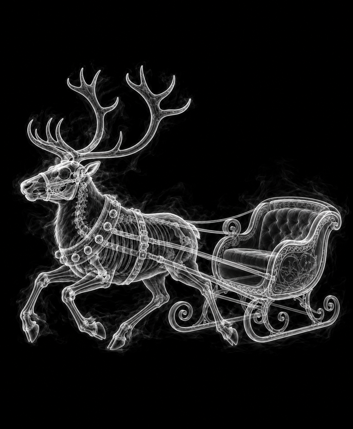 EXPOSED Reindeer and Sleigh detailed X-ray artwork