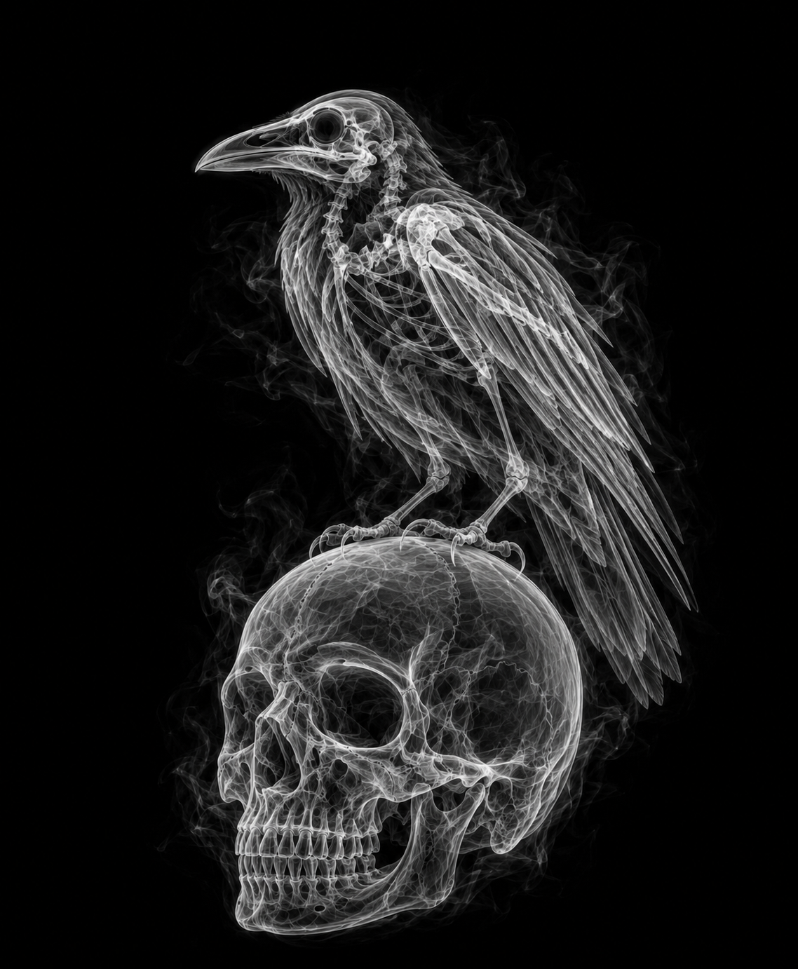 EXPOSED Halloween Raven on Skull high-detail X-ray artwork
