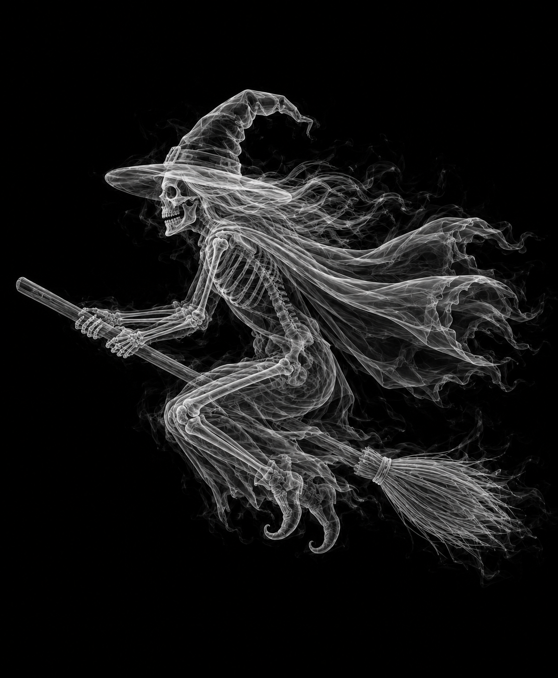 EXPOSED Halloween Witch on Broom high-detail X-ray artwork
