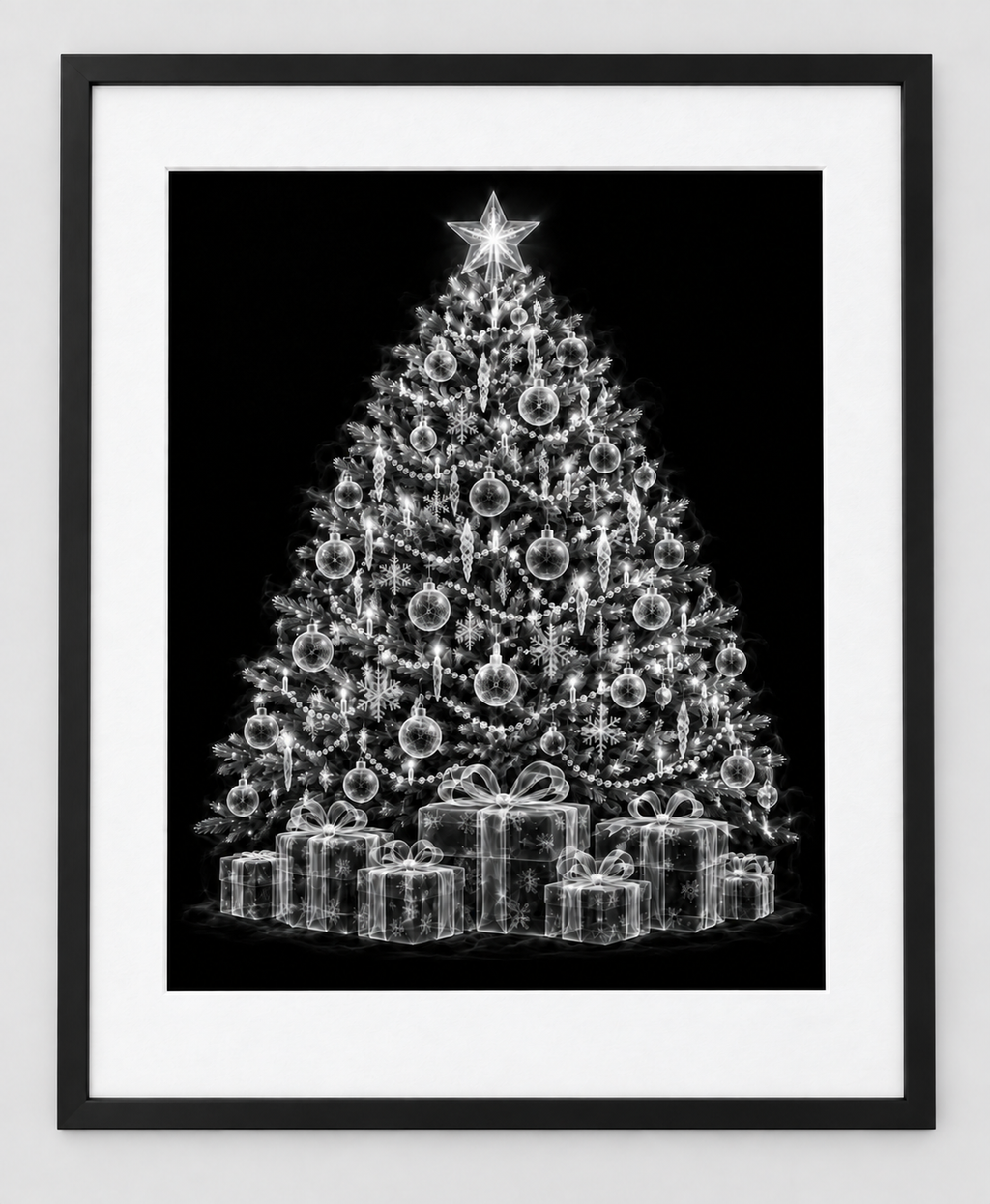 EXPOSED CHRISTMAS — CHRISTMAS TREE — 14 × 17 artwork in a slim black 16 × 20 frame with white mat
