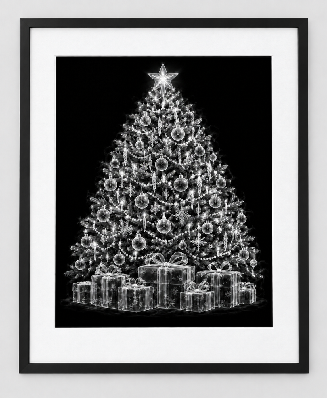 EXPOSED CHRISTMAS — CHRISTMAS TREE — 14 × 17 artwork in a slim black 16 × 20 frame with white mat