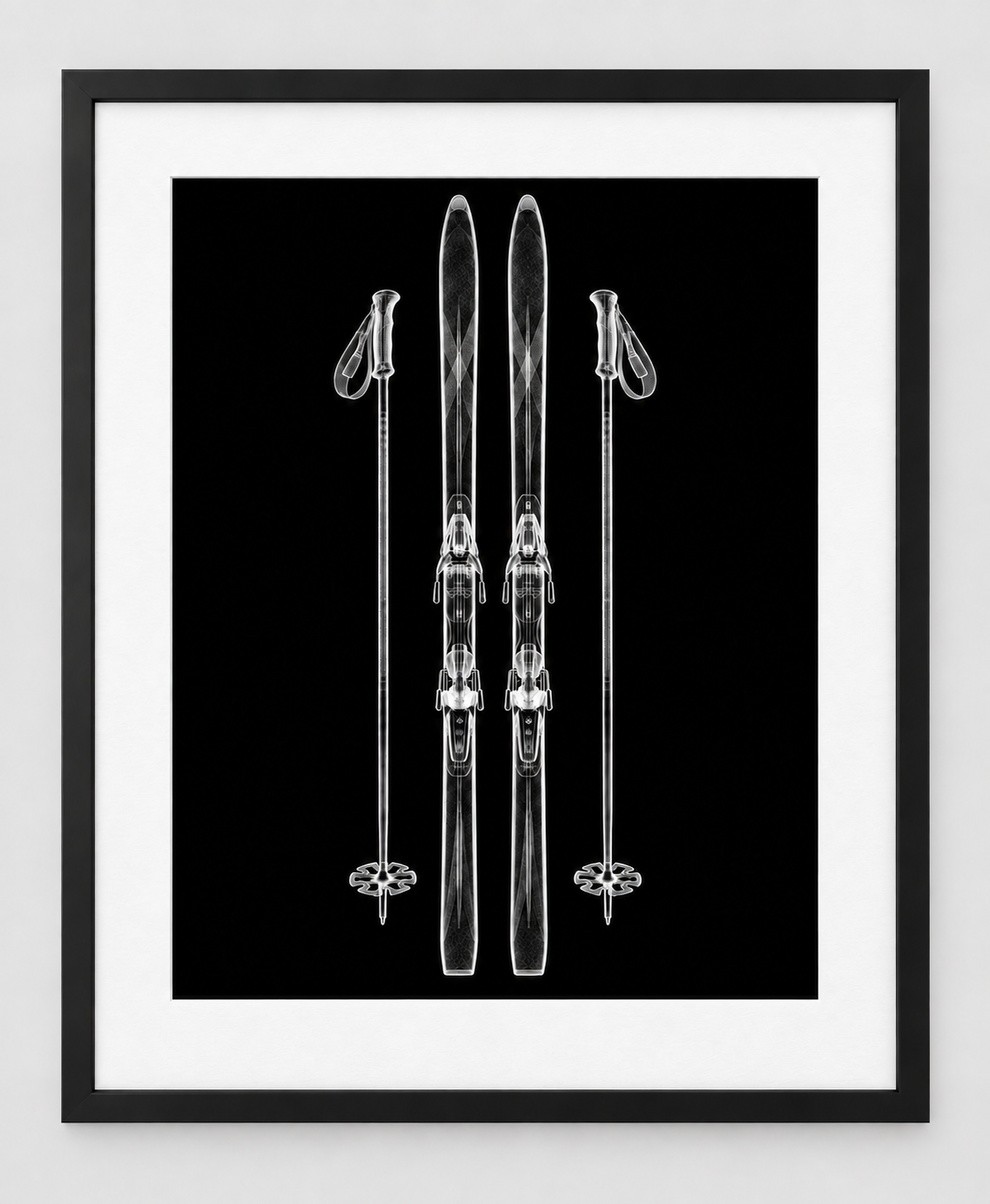 EXPOSED WINTER — CROSS-COUNTRY SKIS WITH POLES — 14 × 17 artwork in a slim black 16 × 20 frame with white mat