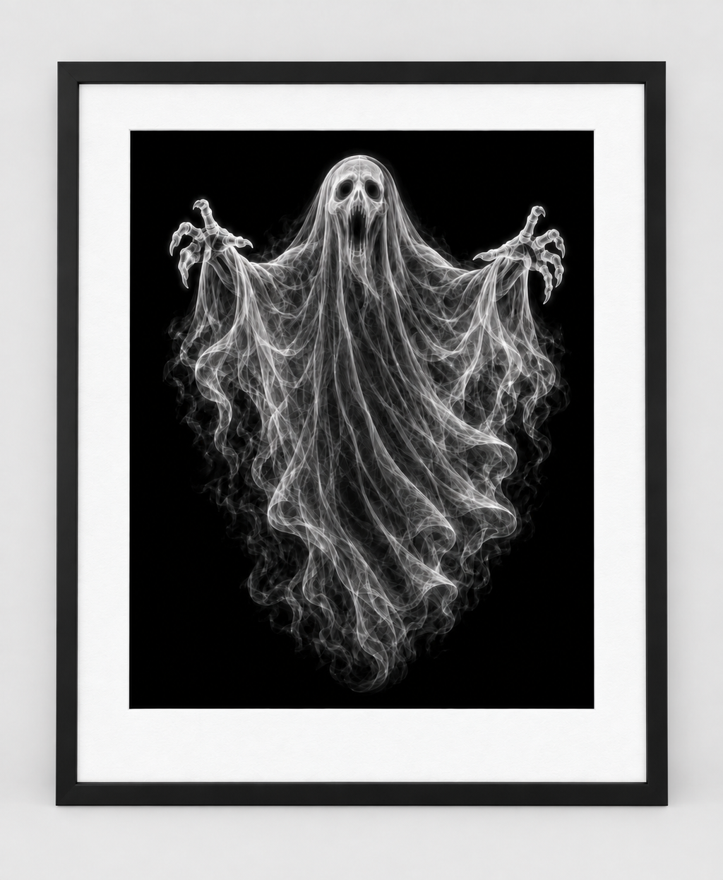 EXPOSED HALLOWEEN — GHOST — 14 × 17 artwork in a slim black 16 × 20 frame with white mat