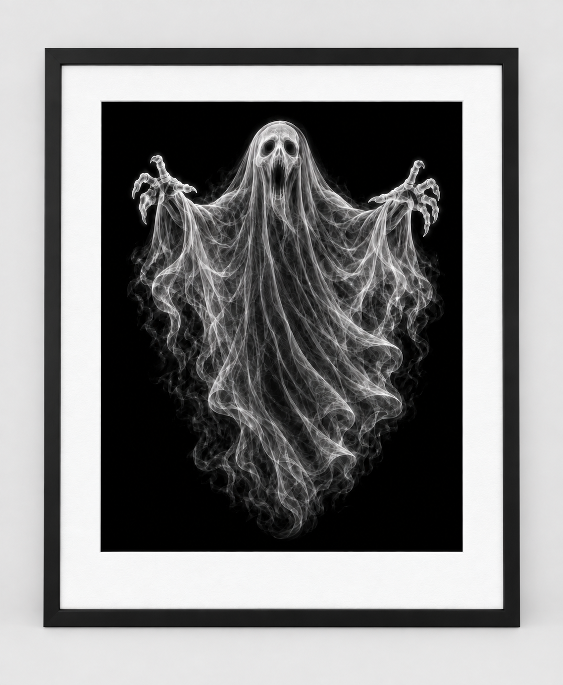 EXPOSED HALLOWEEN — GHOST — 14 × 17 artwork in a slim black 16 × 20 frame with white mat