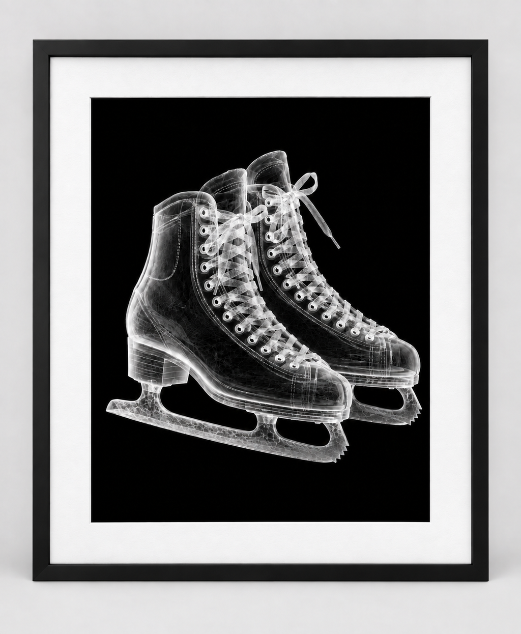 EXPOSED WINTER — ICE SKATES — 14 × 17 artwork in a slim black 16 × 20 frame with white mat