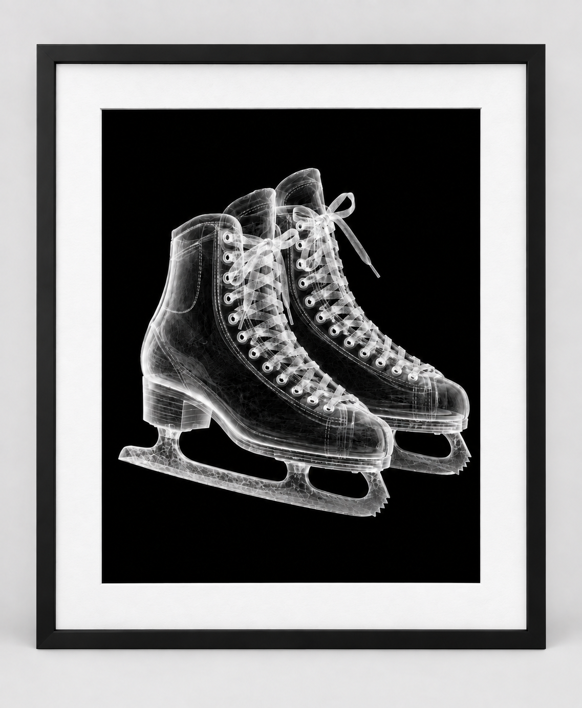 EXPOSED WINTER — ICE SKATES — 14 × 17 artwork in a slim black 16 × 20 frame with white mat