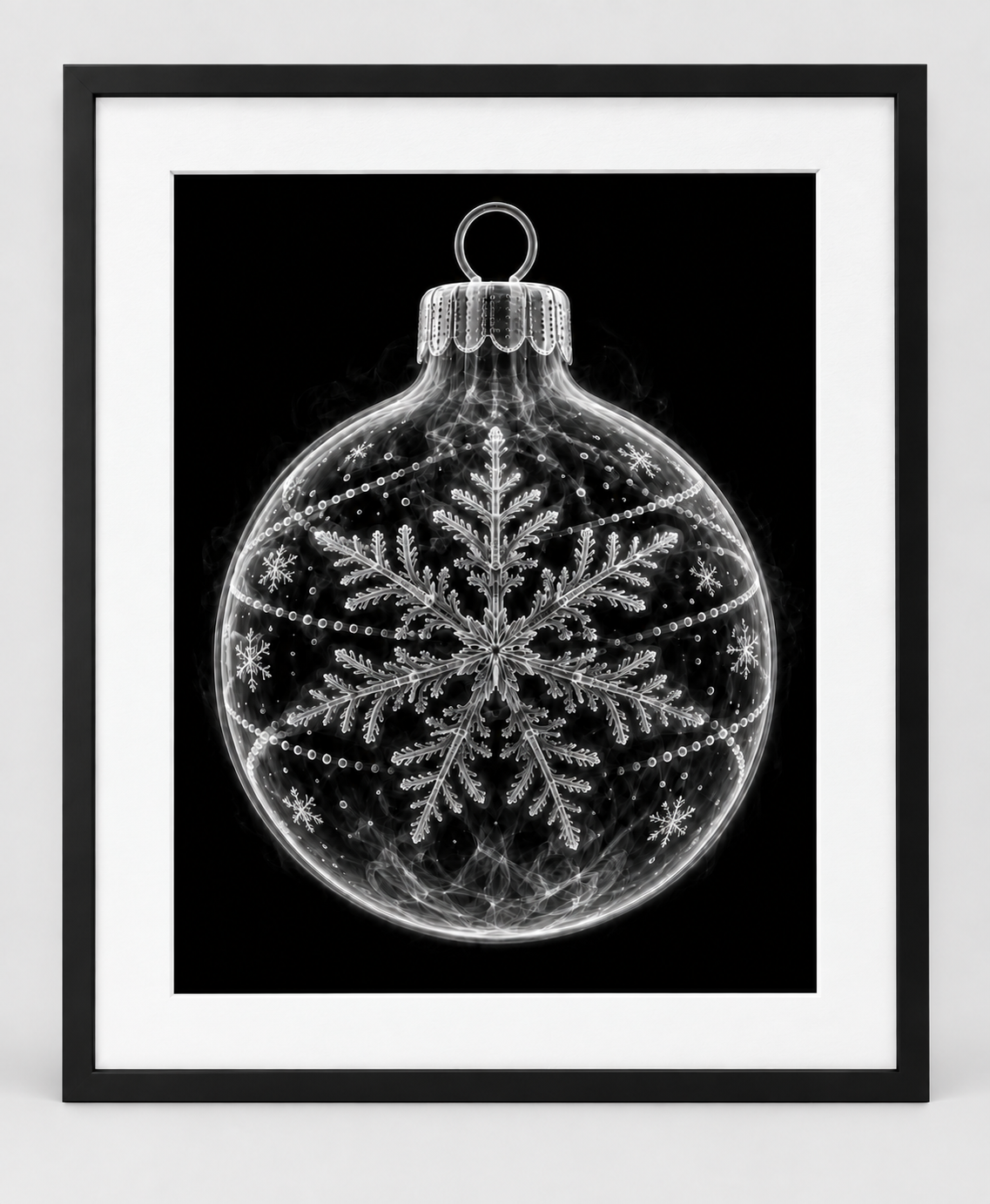 EXPOSED CHRISTMAS — ORNAMENT — 14 × 17 artwork in a slim black 16 × 20 frame with white mat