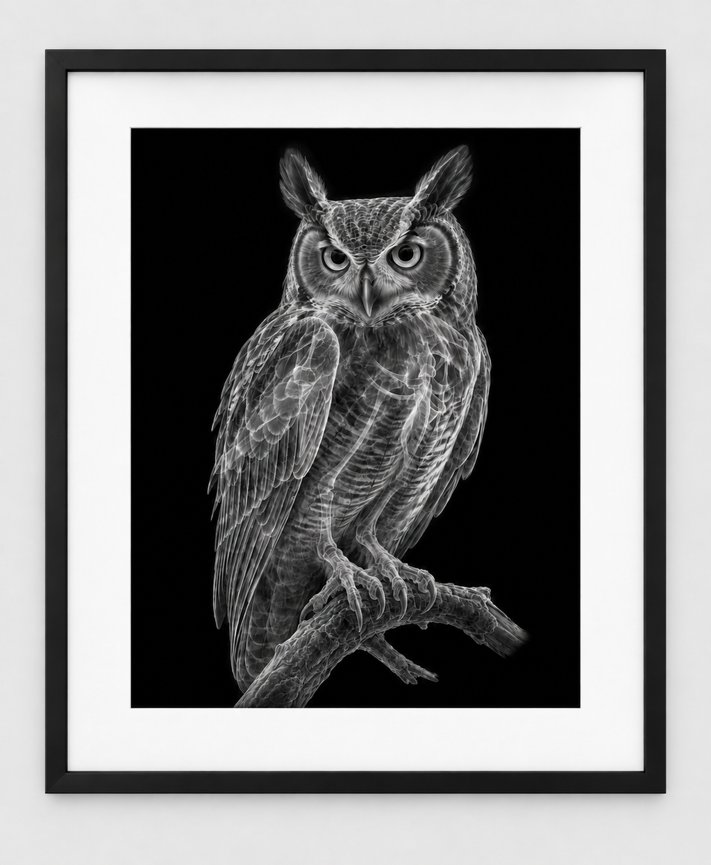 EXPOSED AUTUMN — OWL — 14 × 17 artwork in a slim black 16 × 20 frame with white mat