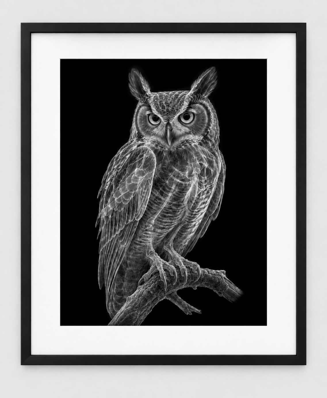 EXPOSED AUTUMN — OWL — 14 × 17 artwork in a slim black 16 × 20 frame with white mat