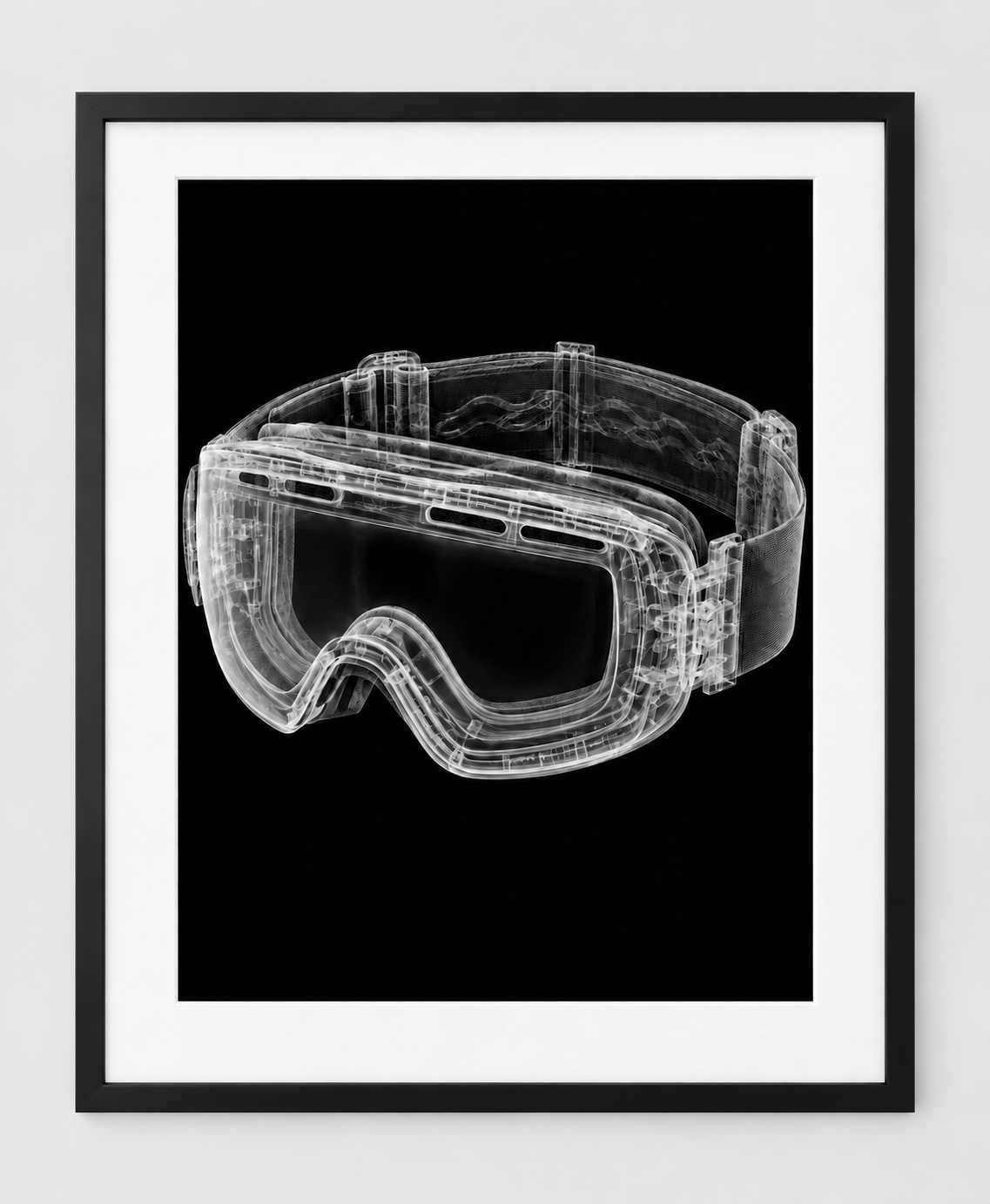 EXPOSED WINTER — SKI GOGGLES — 14 × 17 artwork in a slim black 16 × 20 frame with white mat