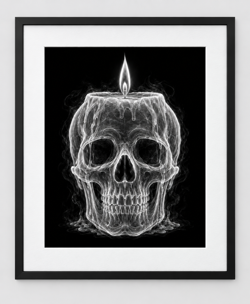 EXPOSED HALLOWEEN — SKULL CANDLE — 14 × 17 artwork in a slim black 16 × 20 frame with white mat