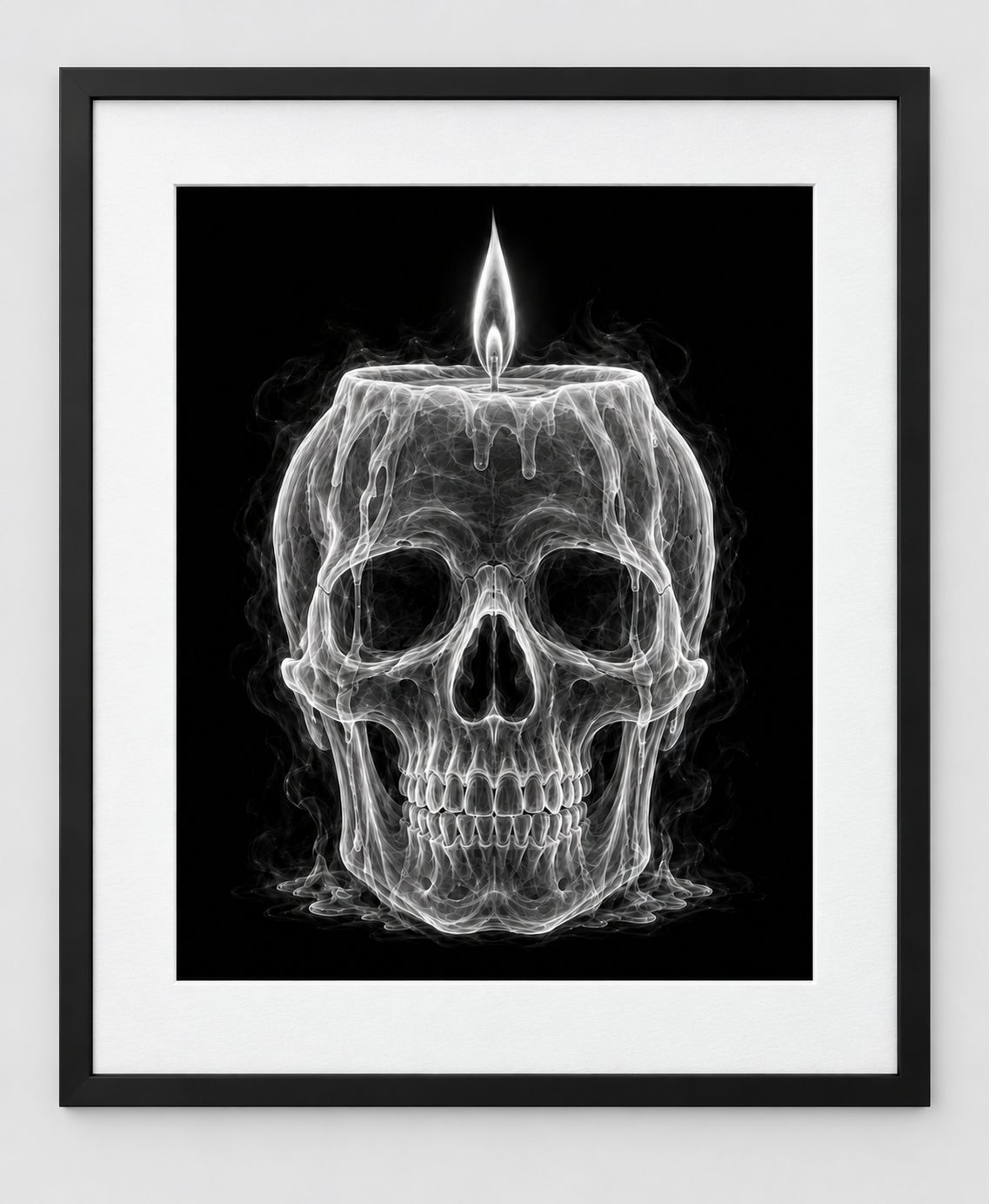 EXPOSED HALLOWEEN — SKULL CANDLE — 14 × 17 artwork in a slim black 16 × 20 frame with white mat