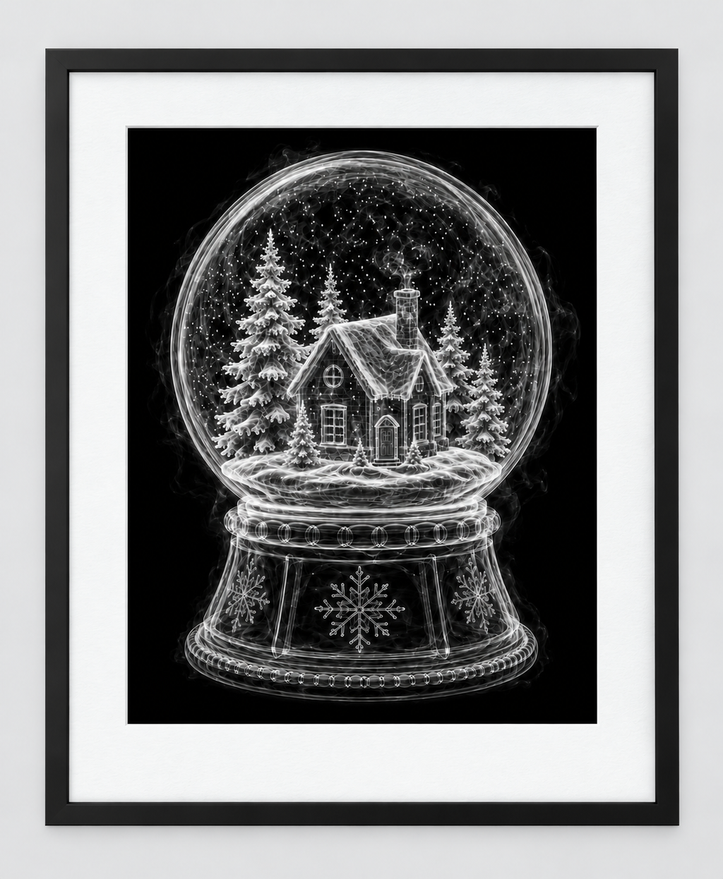 EXPOSED CHRISTMAS — SNOW GLOBE — 14 × 17 artwork in a slim black 16 × 20 frame with white mat