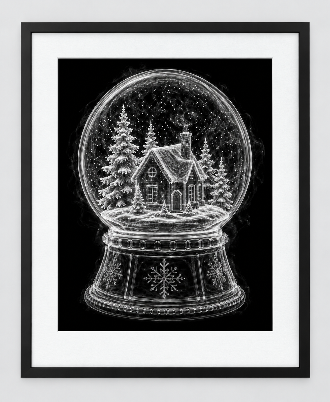 EXPOSED CHRISTMAS — SNOW GLOBE — 14 × 17 artwork in a slim black 16 × 20 frame with white mat