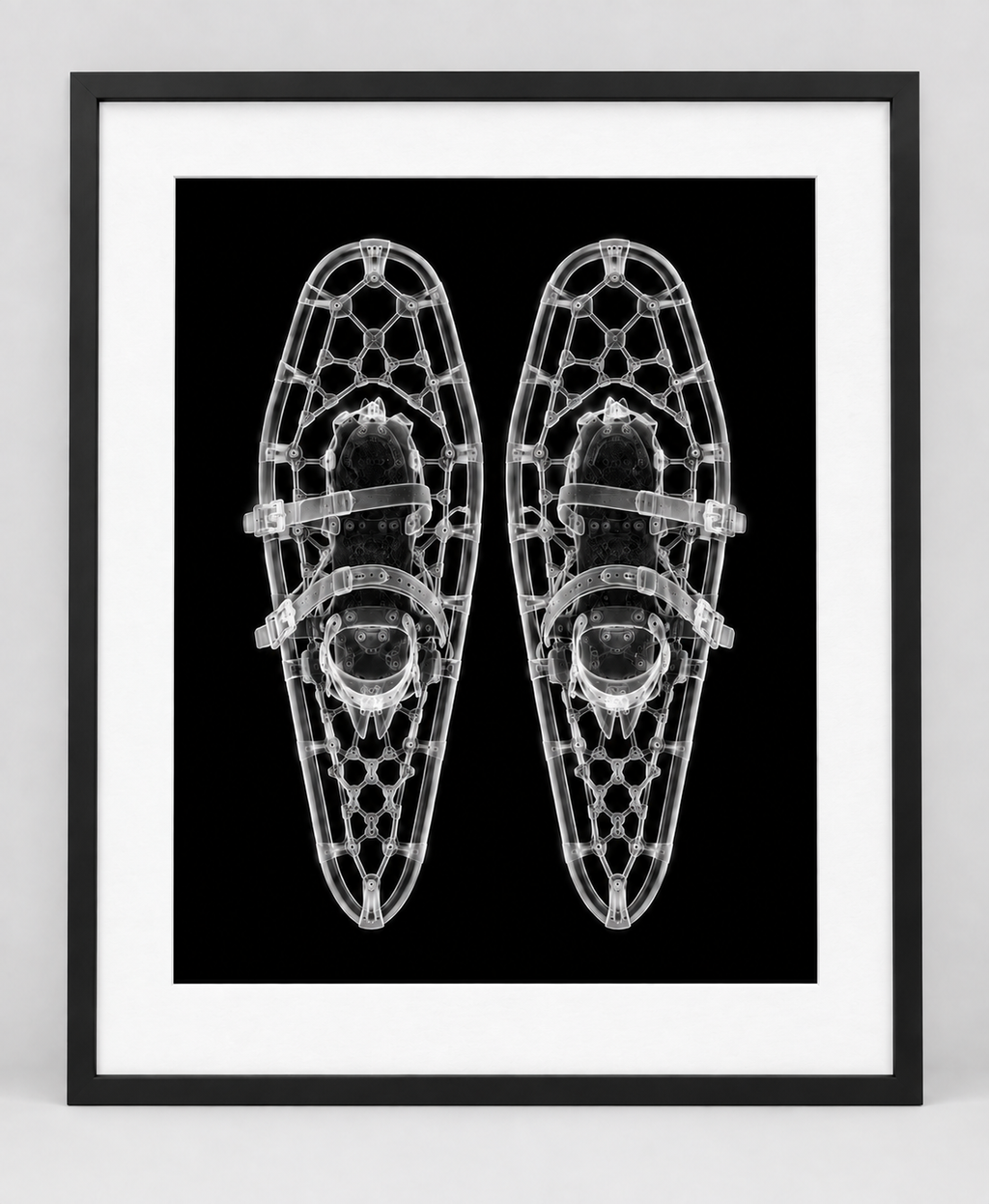 EXPOSED WINTER — SNOWSHOES — 14 × 17 artwork in a slim black 16 × 20 frame with white mat