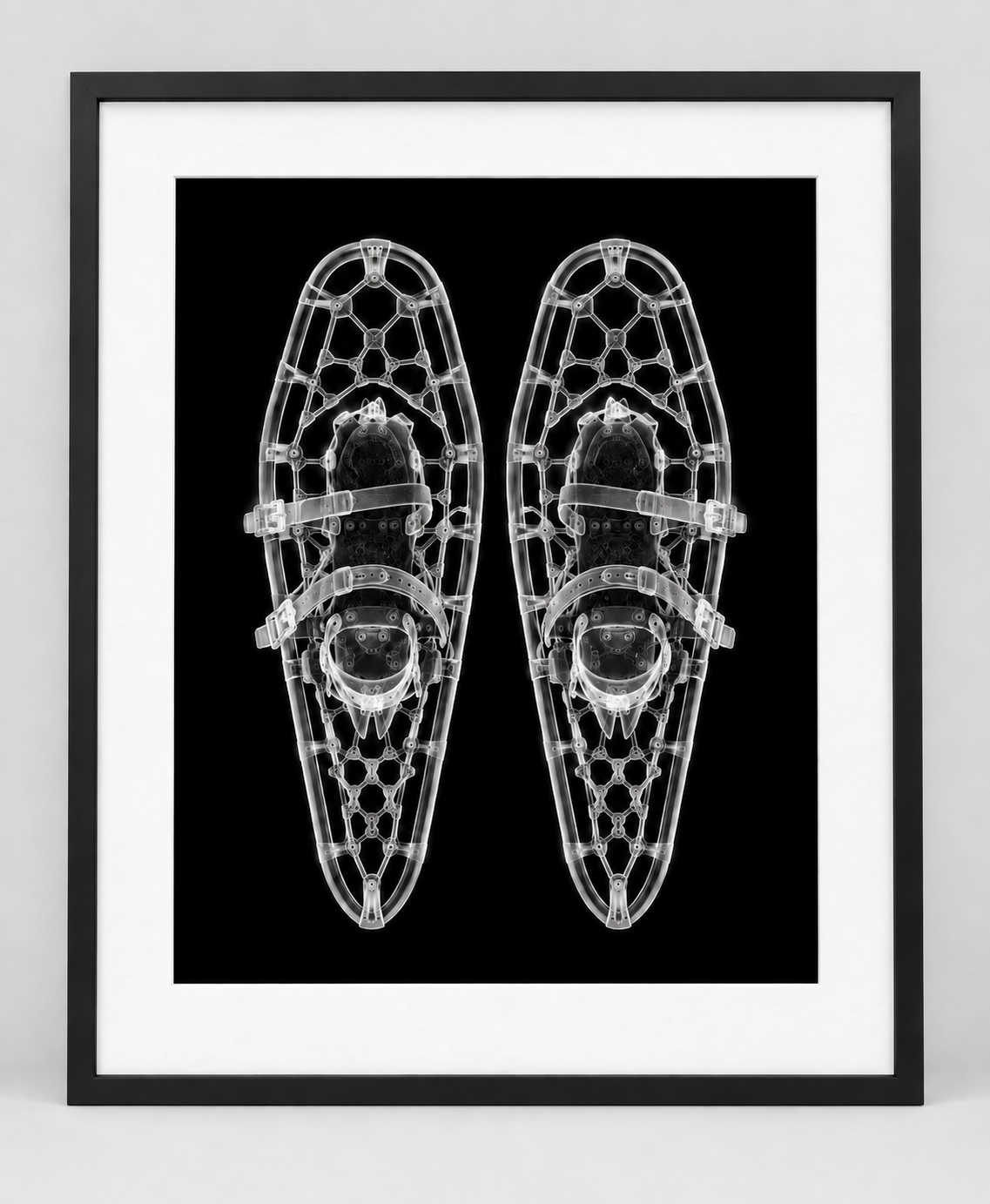 EXPOSED WINTER — SNOWSHOES — 14 × 17 artwork in a slim black 16 × 20 frame with white mat