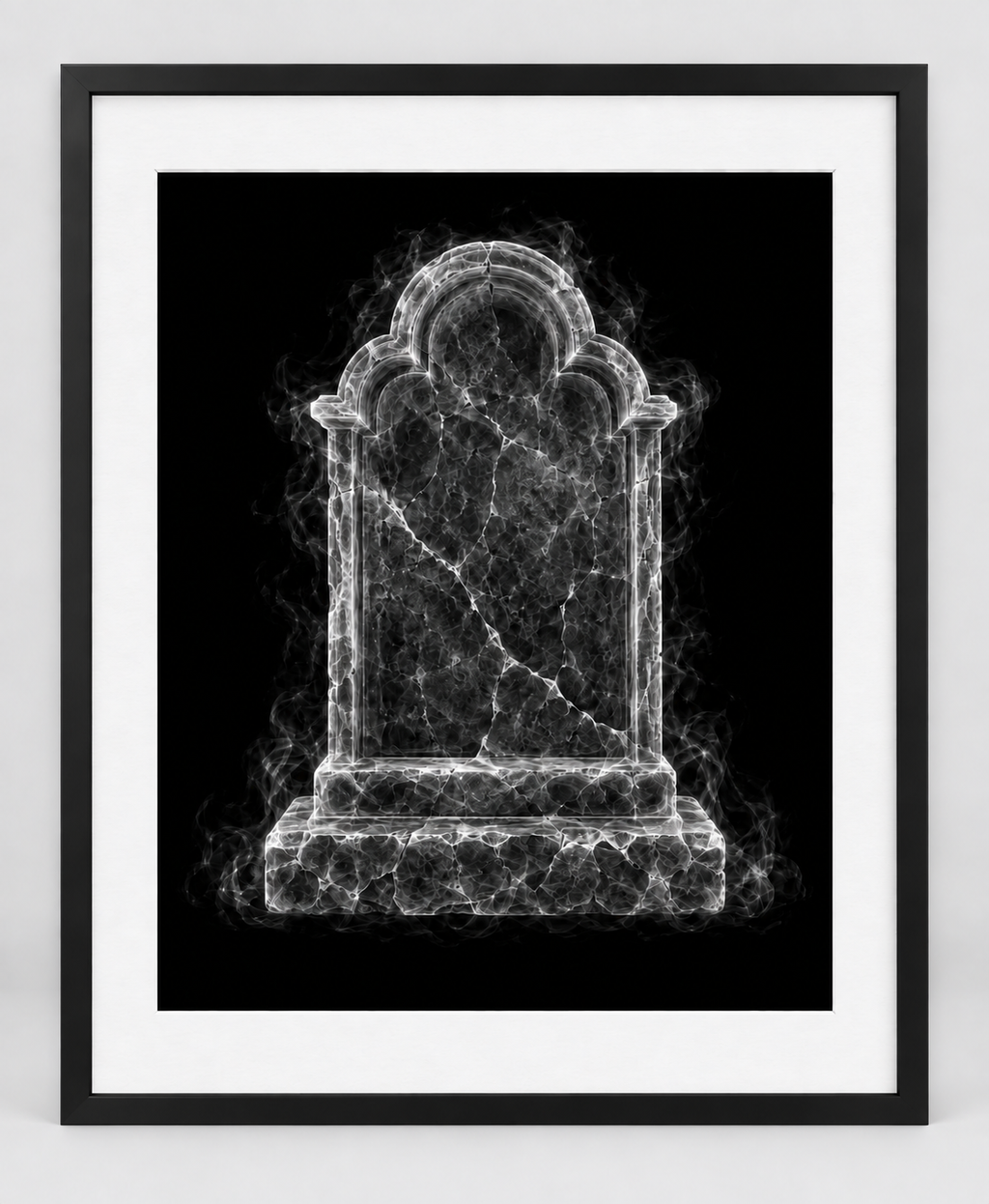 EXPOSED HALLOWEEN — TOMBSTONE — 14 × 17 artwork in a slim black 16 × 20 frame with white mat