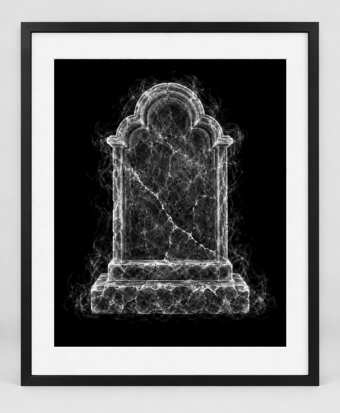 EXPOSED HALLOWEEN — TOMBSTONE — 14 × 17 artwork in a slim black 16 × 20 frame with white mat