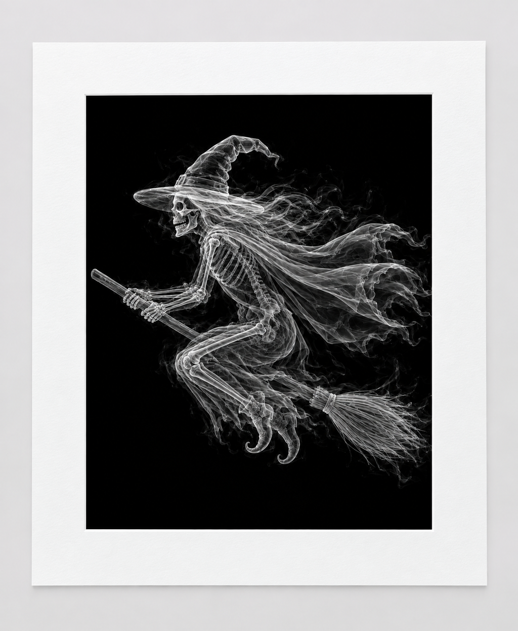 EXPOSED HALLOWEEN — WITCH ON BROOM — 14 × 17 artwork in 16 × 20 white mat