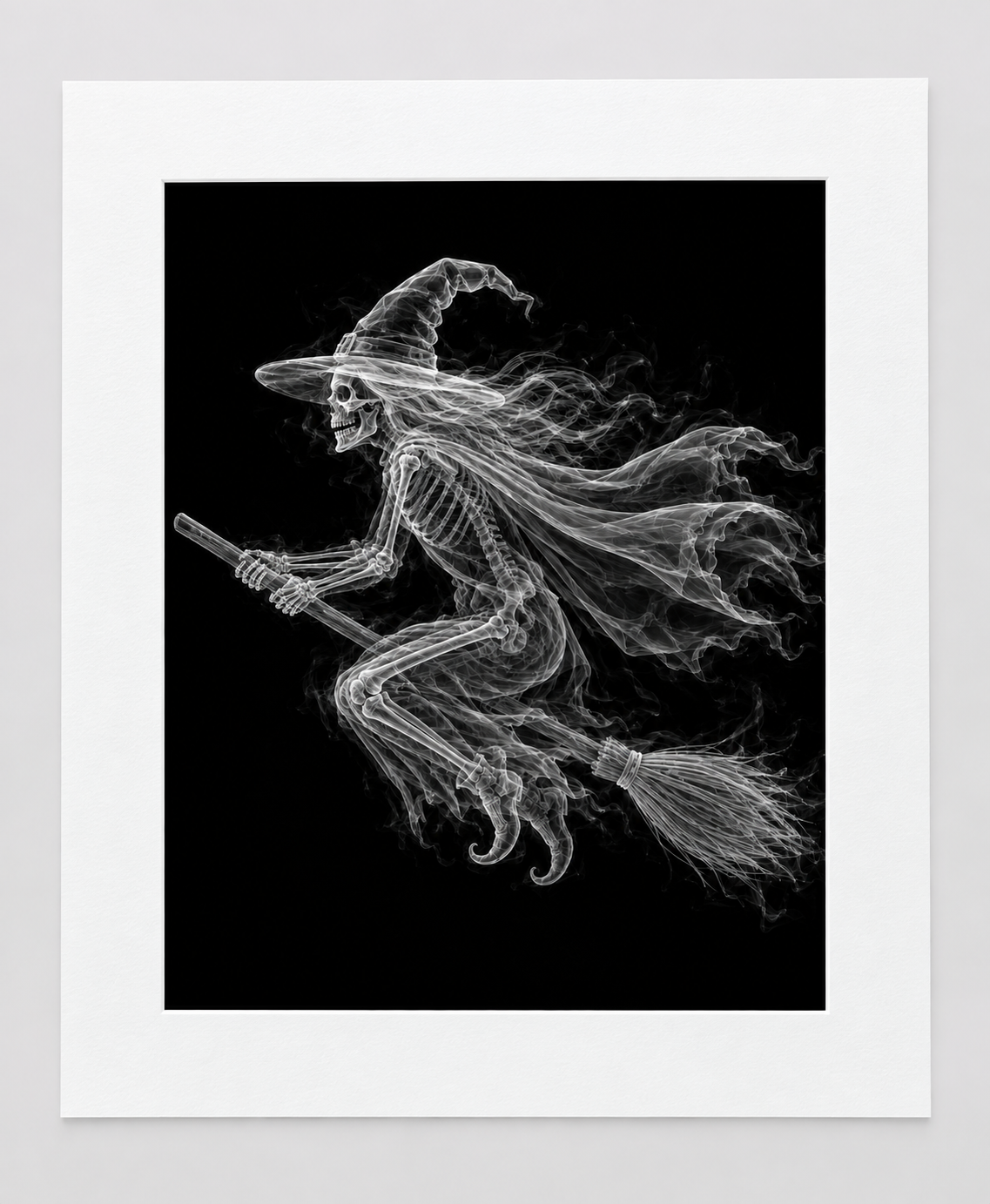 EXPOSED HALLOWEEN — WITCH ON BROOM — 14 × 17 artwork in 16 × 20 white mat