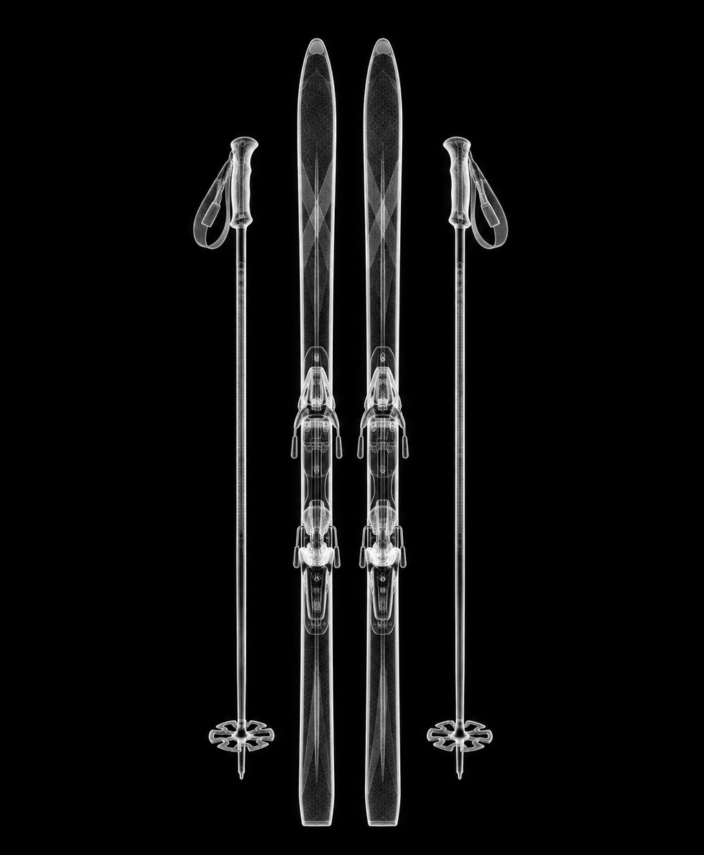 EXPOSED Winter Cross-country Skis with Poles X-ray artwork