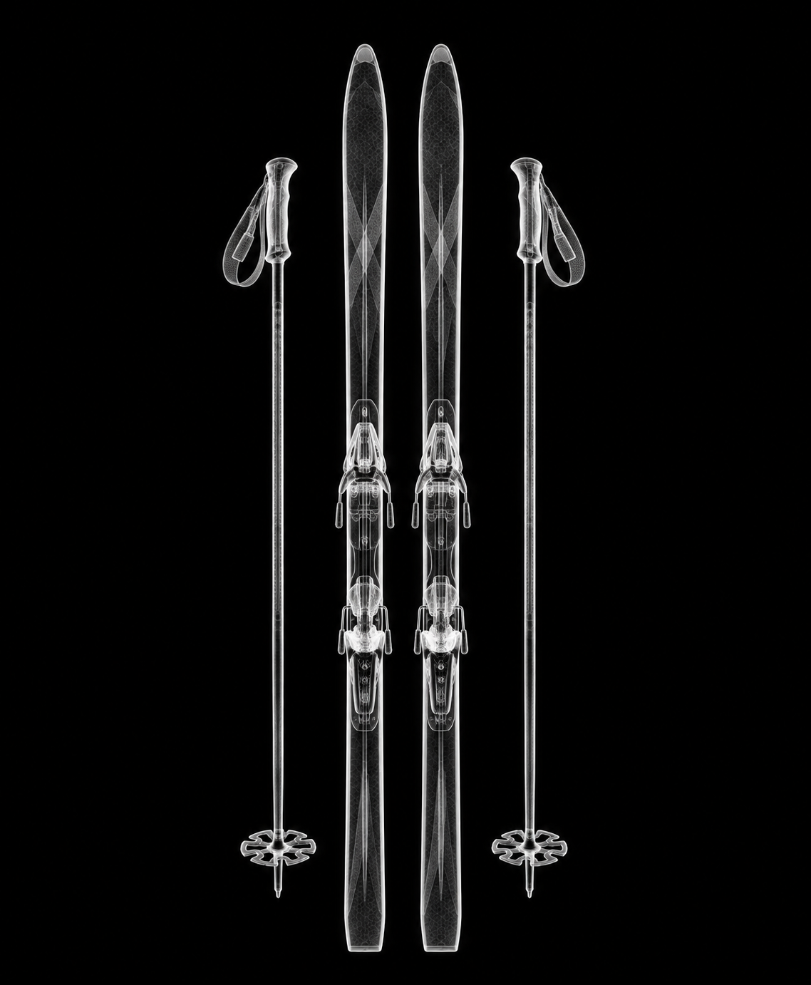 EXPOSED Winter Cross-country Skis with Poles X-ray artwork